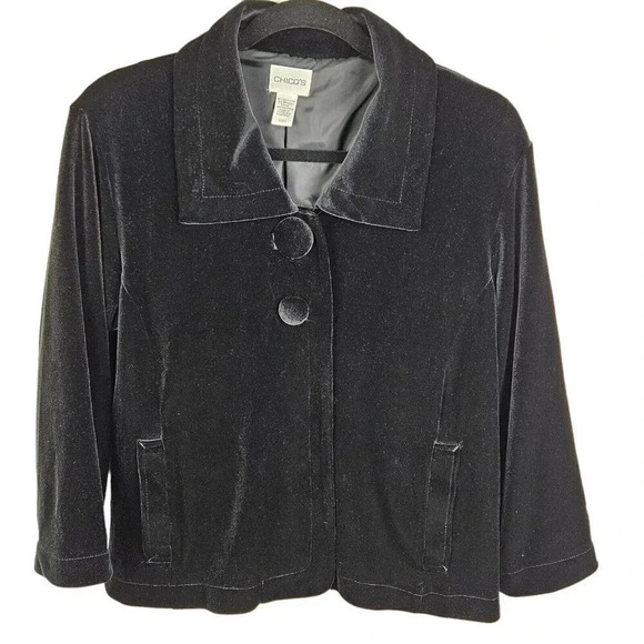 Jackets & Blazers - Chicos Black Velvet Jacket Long Sleeve Pockets Lined Size‎ 2 Medium